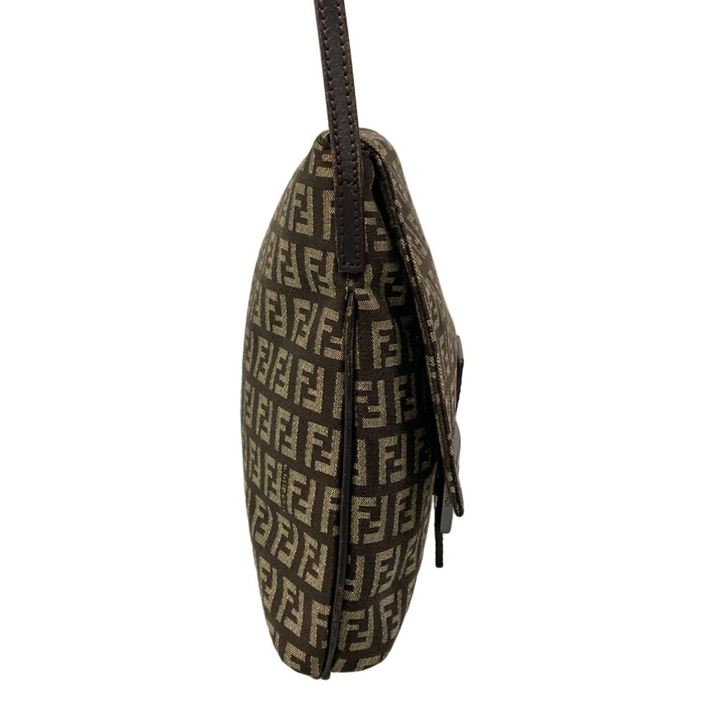 Fendi Zucchino Kamse Pochette Shoulder Bag 8BT075 Dark Brown Beige Jacquard - Picture 2 of 15